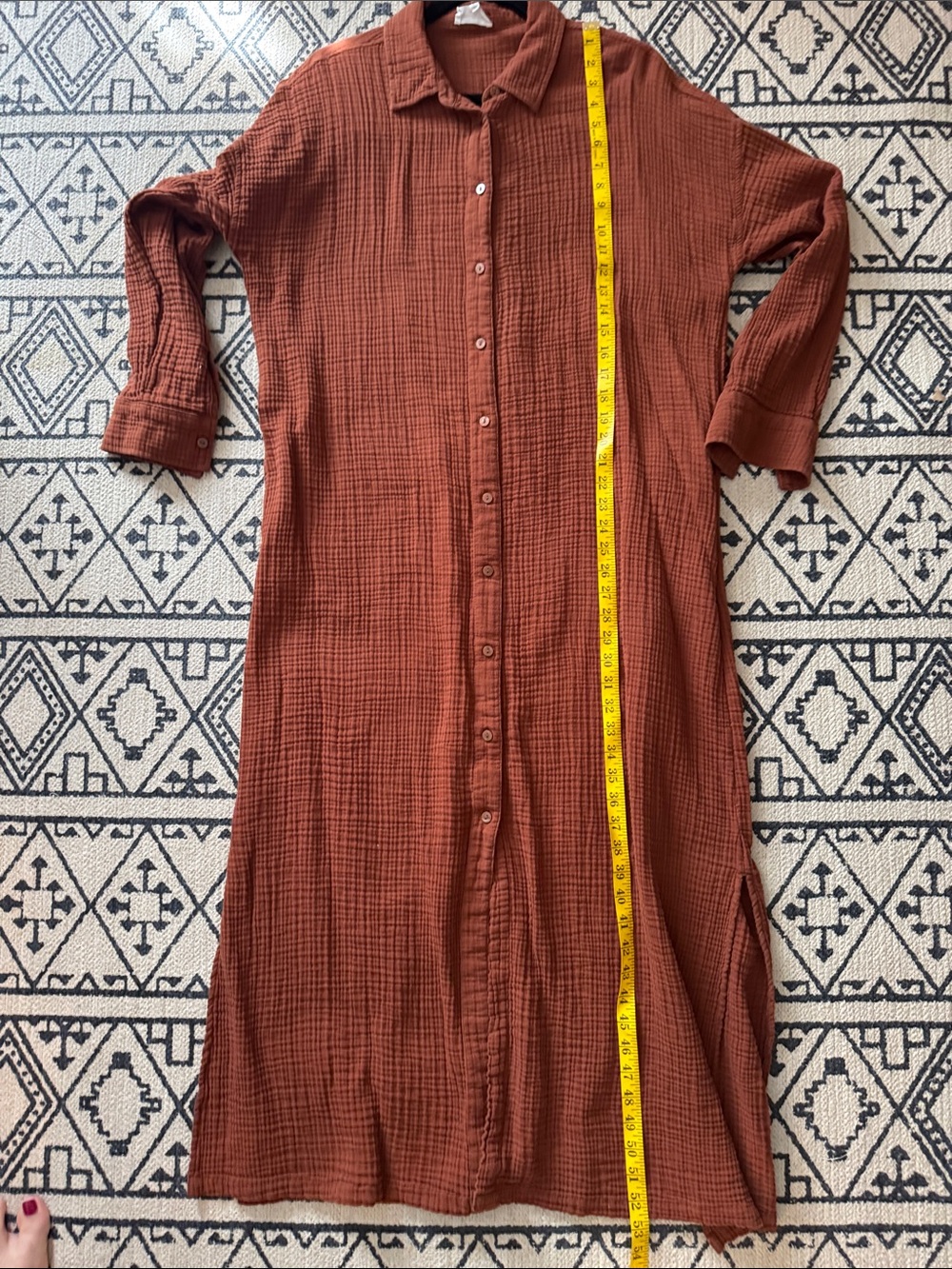 Lou & Grey Long Button-Front Maxi Cotton Gauze Dress in Rust L - Picture 10 of 11